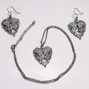 Sliver Heart Wings Angel Earrings Necklace Set Christmas Birthday Gift - NEW!b